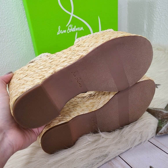 Sam Edelman April platform espadrille sandals Linen Raffia cream size 7.5 NEW - Picture 8 of 9